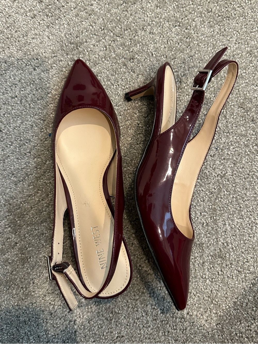 Nine West Wine Patent Pointed-Toe Slingback Pumps